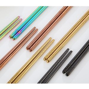 Juego de palillos de acero inoxidable, 1 par, reutilizables, antideslizantes, diseño recto, modernos, de alto brillo, portátiles, ecológicos, de calidad alimentaria - Product Image 6