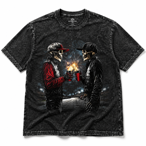 Plus Size 230GSM Heavyweight Washed Cotton <b>Skull</b> Graphic <b>T</b> <b>Shirt</b> Vintage Streetwear Oversized Custom Printed Tee for Men - Product Image 1
