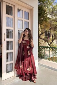 Indian Stunning Fendyy Silk with Thread with Sequence Anarkali Suit for Wedding Occasion and Festive Party for Women Fancy Wear - Product Image 5