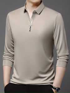 Nouveauté, polo pour homme 100% coton, chemise décontractée à manches longues, respirante, jersey uni, logo personnalisé, pour toutes les saisons - Product Image 3