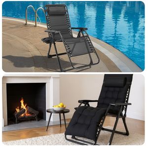 Chaise longue de camping inclinable zéro gravité avec porte-gobelets, plateaux et coussin amovible pour usage intérieur et extérieur - Product Image 5