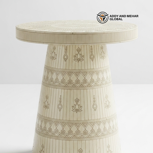 Luxury White Bone Inlay End Table – Traditional Floral Pattern Designer White Bone Inlay Accent Table for Living Room - Product Image 5