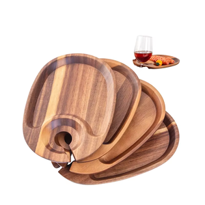 Plato de aperitivo desechable de madera de Acacia pulida, plato de copa de vino, bandeja de cóctel, diseño Simple moderno, forma Irregular, Cubo de artesanía - Product Image 6