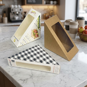 Custom Kraft Sandwich Packaging <b>Box</b> with Window | Eco Friendly Disposable Food Paper <b>Box</b> for Bakery Takeaway Packaging Supplier - Product Image 5