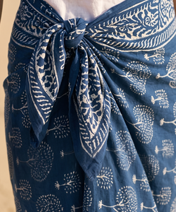 Pareo de algodón azul con estampado artesanal para mujer, pareo de playa indio, cubrebañador ligero, pareo para bikini, estilo bohemio de verano - Product Image 1