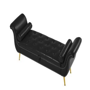 Otomana de Cuero Sintético Negro para Dormitorio, Banco de Almacenamiento con Tapa Abatible y Patas Metálicas, Otomana Tapizada - Product Image 6