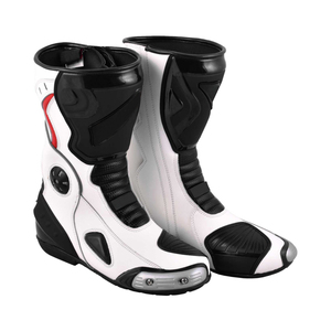 Bottes de moto pour hommes blanches en cuir imperméables avec protection de la cheville pour toutes les saisons et la course - Product Image 2
