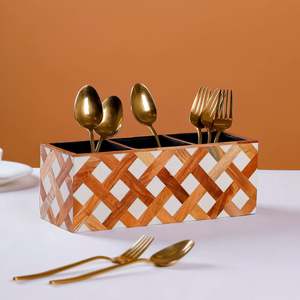 Porte-couverts en bois massif multi-usages pour cuillères, fourchettes, couteaux et serviettes, disponible à la vente, exportateur indien. - Product Image 1