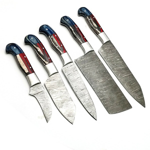High Quality Damascus Steel 5 Pcs Kitchen <b>Knives</b> Chef Set Hot Selling Chef Sets with Pakka Wood Handle OEM ODM Customizable - Product Image 1