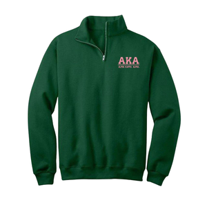 Sudadera AKA con Cierre de Cremallera, Color Verde Kelly, Bordado Rosa, Cuello Alto Simulado, Prenda Personalizada para Hermandades Griegas - Product Image 1