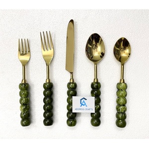 Premium Gold Plated Eco-Friendly Resin Handle Stainless Steel Flatware <b>Set</b> of 5 for Party Use Dinnerware <b>Spoon</b> <b>Fork</b> Knife - Product Image 4
