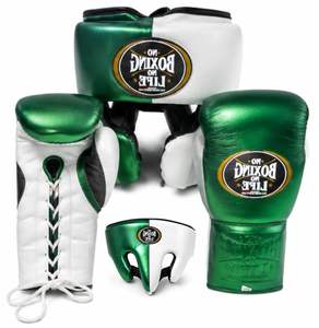 Set de Boxeo Personalizado al por Mayor con Logotipo Verde y Blanco - Guantes de Entrenamiento de Cuero Premium, Protector de Cabeza, Protector Abdominal, Pélvico e Inguinal - Product Image 2