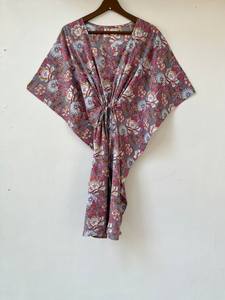 Nuevo Kaftán Naaz Textile con Estampado Animal, Cuello en V, Cordón Ajustable, Manga Corta, Corte Evase, Estilo Indio, Suave, 100% Algodón, con Encaje, para Mujer, Verano - Product Image 3