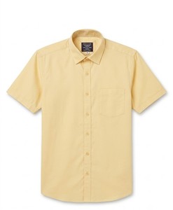 Camisa Casual de Popelina de Algodón de Manga Corta Color Amarillo Mantequilla para Hombre, Cuello Clásico, Color Sólido, Transpirable, para Verano - Product Image 2