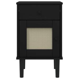 Mesita de Noche de Madera de Pino Maciza Negra y Madera Sintética con Mesitas de Noche de Ratán Sintético - Product Image 6