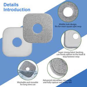 4pcs Reusable Microfiber Square <b>Mop</b> Pads Wet/Dry Floor Cleaning Home Use Machine Washable <b>Flat</b> <b>Mop</b> Replacements - Product Image 5