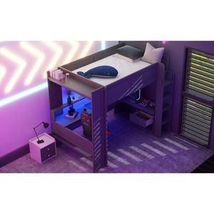 Dark Gray Full-Size Gaming Loft <b>Bed</b> with <b>LED</b> Charging Station & Multi-Storage Shelves Kids' <b>Bed</b> Desk Shelves Old SKU SM000374AAE - Product Image 5