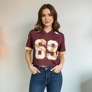 เสื้อฟุตบอลอเมริกันแบบสั้น ระบายอากาศได้ดี คุณภาพสูง ลายโลโก้ตามสั่ง สำหรับฤดูกาลใหม่ พิมพ์ลายด้วยความร้อน ผลิตจากโพลีเอสเตอร์ 100% - Product Image 3