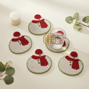 2026 Handmade Eco-Friendly Glass Beads Santa Claus Coaster Festive Christmas Table Decor 100mm Diameter for Home Gifts - Product Image 2