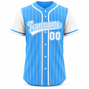 Camiseta de Béisbol Personalizada con Rayas Blancas y Azul Cielo, Uniforme de Equipo con Botones, Camisa Deportiva Transpirable de Secado Rápido para Hombre y Mujer - Product Image 1