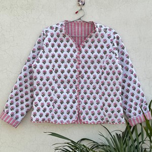 Women Quilted Cotton <b>Jacket</b> Floral Print Full Sleeve <b>Mandarin</b> <b>Collar</b> Spring Outerwear Full Sleeve Eco Friendly Outerwear - Product Image 1
