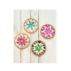 Colorful Classic Rattan Shell Placemat & Coaster Heat Resistant <b>Table</b> Decoration & <b>Protector</b> Tea Coffee Cup Coaster - Product Image 2