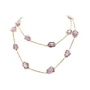 Collier double couche en argent sterling 925 avec pendentif géométrique pentagonal en améthyste facettée sertie clos pour femme - Vente en gros - Product Image 2