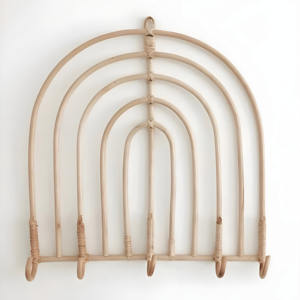 Colgador de gancho de pared de ratán en forma de arcoíris más vendido, perchas de tela, ganchos colgantes montados en la pared, color natural - Product Image 2