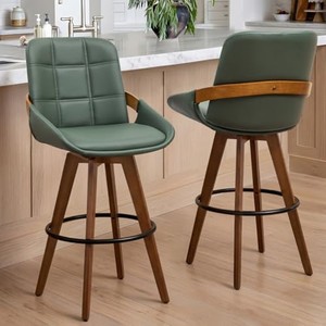 Tabourets de bar scandinaves en bois de pin en gros - Chaises modernes rembourrées vertes - Product Image 1