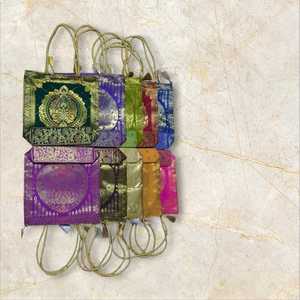 Vintage Banarasi Silk Brocade Sling <b>Bag</b> Handmade Cotton Lined Zip Purse Multi Color for <b>Women</b> - Product Image 4