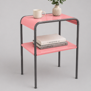 Estante de Almacenamiento Metálico de Dos Niveles, Cuadrado, Color Rosa, Diseño Minimalista para Sala de Estar, Tipo Vertical, Resistente - Product Image 1