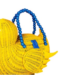 Yellow Rattan Duck Shape Storage <b>Basket</b> With Blue Bead <b>Handle</b> Animal Pattern Decorative Handmade <b>Wicker</b> Bag - Product Image 5