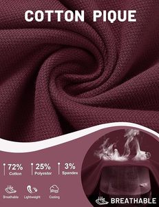 Polo à manches courtes pour homme, couleur bordeaux, tricoté, décontracté, respirant, avec boutons - Product Image 6
