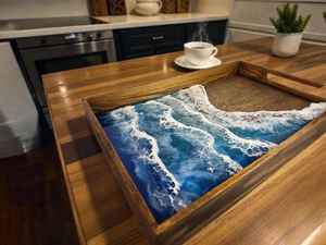 ถาดเสิร์ฟไม้เคลือบอีพ็อกซี่ลายคลื่นทะเล งานแฮนด์เมด ตกแต่งบ้านสไตล์ชายทะเล บรรยากาศชายหาด สวยงามหรูหรา งานฝีมือของซานียา - Product Image 2