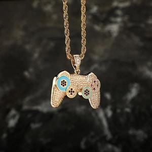 Collier pendentif manette de jeu plaqué or avec micro-incrustation de zircon, chaîne à maillons, bijoux hip-hop, cadeau - Product Image 2