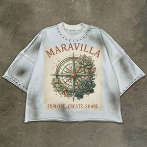 เสื้อยืดโอเวอร์ไซส์ลายกราฟิกวินเทจ ผ้าคอตตอนหนานุ่ม สไตล์เรโทร สตรีทแวร์ ทรงบ็อกซี่ ตกแต่งด้วยหมุดโลหะ - Product Image 5