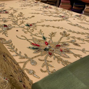 Sparkling Zircon Handmade Beaded <b>Fabric</b> 100% <b>Polyester</b> Embroidery Lace Mesh for Bridal Dress Evening Gown Party Wear Designs - Product Image 1