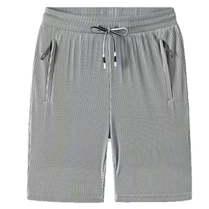 Men's Striped Polyester Bermuda Shorts With Drawstring Waist And Side Pockets Casual Mid Rise Design Quick Dry Knitted Fabric - Product Image 4