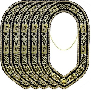 5PCS REGALIA MASONIC GRAND LODGE GOLDEN CHAIN RHINESTONE COLLAR PURPLE VELVET Metal type <b>Yellow</b> Gold Gem type No Gemstone - Product Image 1