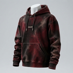 Sudadera con Capucha Personalizada Tie Dye Roja y Negra para Hombre, Sudadera con Capucha Estilo Streetwear con Lavado Ácido y Logotipo - Product Image 2