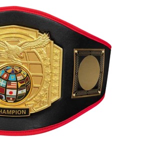 Ceinture de champion en or avec design globe, sangle noire et rouge, qualité supérieure, personnalisable, titre de lutte - Product Image 4