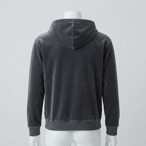 Regular Fit Velour Ribbed Men Faded Boxy Zipper Pullover Hoodie with Eco-Friendly Fleece Fabric Custom Hoodie - Product Image 3