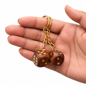 Porte-clés en bois fait main avec anneau métallique doré, porte-clés personnalisé en forme de dés porte-bonheur, nouveauté, cadeau de poche, accessoire - Product Image 6