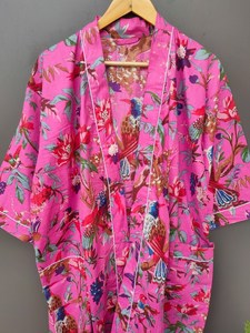 Bata Kimono de Algodón Suave y Transpirable con Estampado de Dibujos Animados para Mujer, Camisón de Verano Hecho a Mano ODM con Cuello en V, Cintura Elástica y Largo hasta la Rodilla - Product Image 5