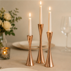 Modern Rose Gold Metal <b>Candle</b> Holder Set Elegant Copper Finish Candlestick Stand for Wedding Table Centerpieces Romantic <b>Dinner</b> - Product Image 6