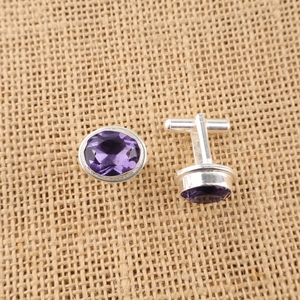 Niharika Gems Designer Classic Style Oval Shaped Iolite <b>Cuff</b> Links Set with 925 Sterling <b>Silver</b> Coating Luxury Unisex Cufflinks - Product Image 3