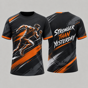 T-shirt ajusté à manches courtes en polyester pour homme, imprimé par sublimation, motif « Plus fort que hier » pour la course, vêtement de fitness - Product Image 1