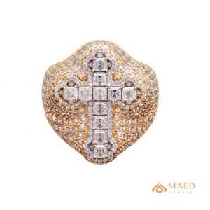 Mens Gold Tone Moissanite <b>Cross</b> <b>Ring</b> Hip Hop Engagement Gift Jewelry for Men Modern Wear - Product Image 1
