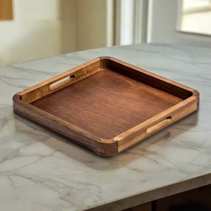 Premium Modern Acacia Wood Serving <b>Tray</b> with Handles | Solid Wood Food <b>Tray</b> for Tea Coffee <b>Breakfast</b> Home Decor & Party Use - Product Image 5
