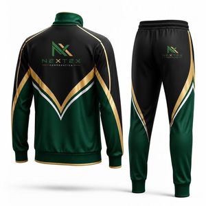 Wholesale Custom Design Green <b>Black</b> Gold Tracksuit <b>Jacket</b> and Pants Set - Product Image 2